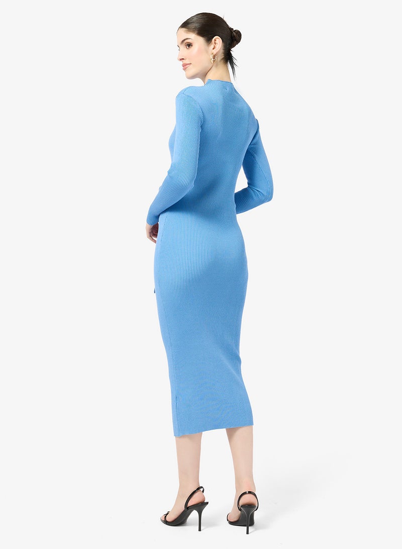 Little Mistress Blue Buckle Midi Dress - Image 2